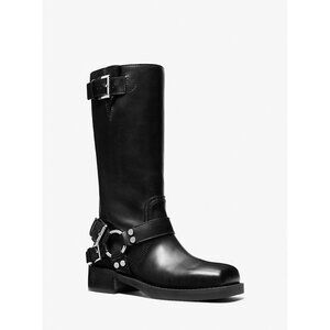 MICHAEL Michael Kors Womens Crosby Leather Moto Boots Black Leather Size 8.5 NIB